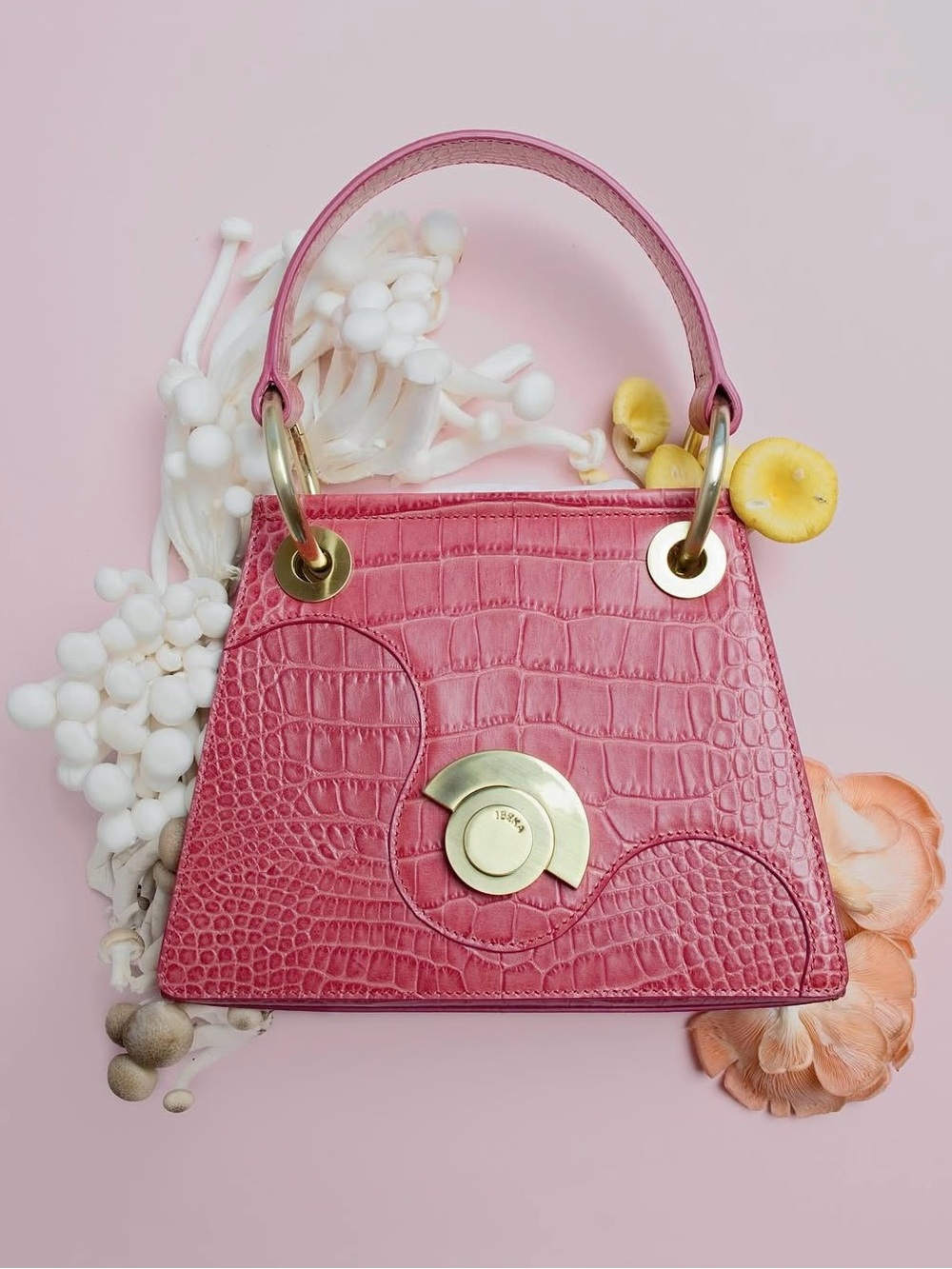 NWT top grain Italian real leather pink bag crocodile embossed detail purse ghw